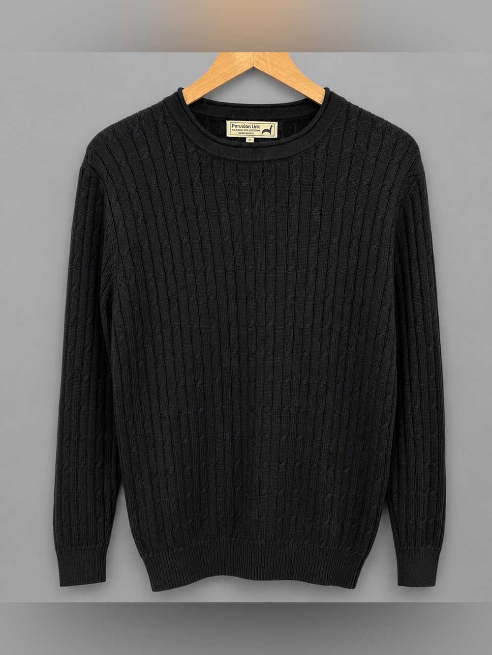 Peruvian Link Alpaca Collection Black 100% Alpaca Wool Cable Knit Sweater S - Picture 2 of 6